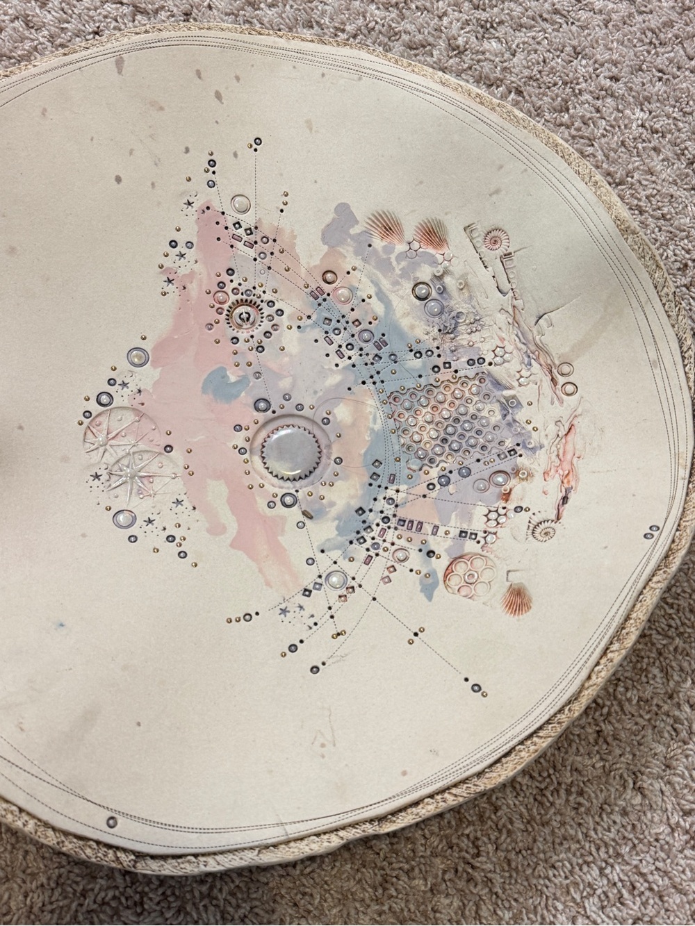 1980's Vintage Japanese Artistic Pearl Inlay Decorative Pottery Plate/Tray 17” - Picture 6 of 16